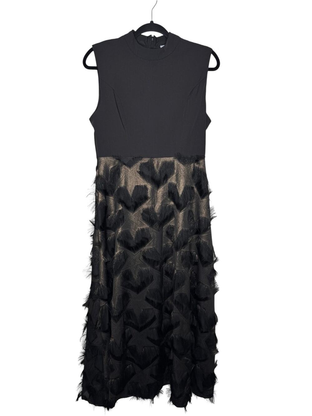 VICKY AND LUCAS /black feather fringe star printed maxi dress / M